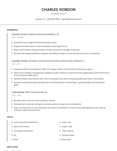 Cavalry Scout Resume