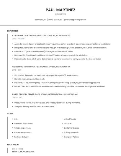 CDL Driver Resume