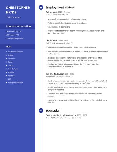 Cell Installer Resume
