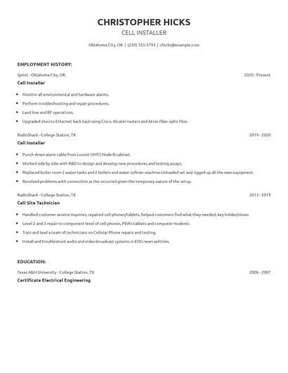 Cell Installer Resume