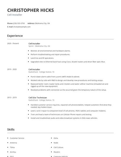Cell Installer Resume