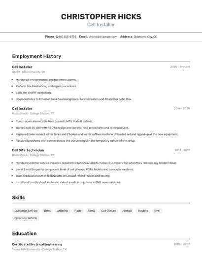 Cell Installer Resume