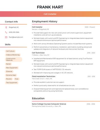 Cell Installer Resume