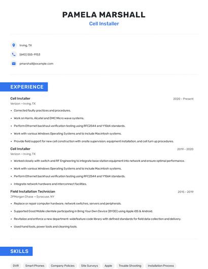 Cell Installer Resume
