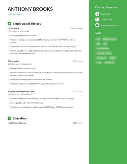 Cell Installer Resume