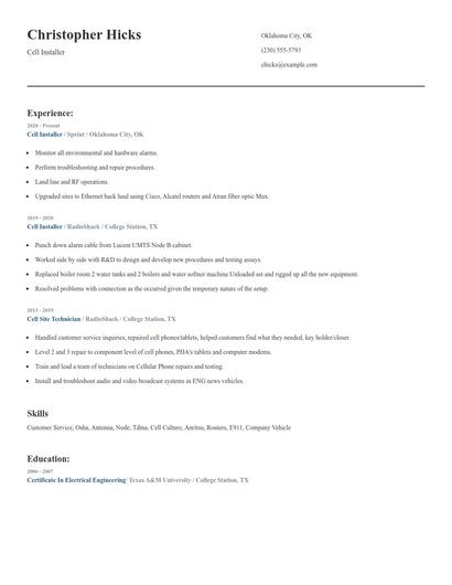 Cell Installer Resume