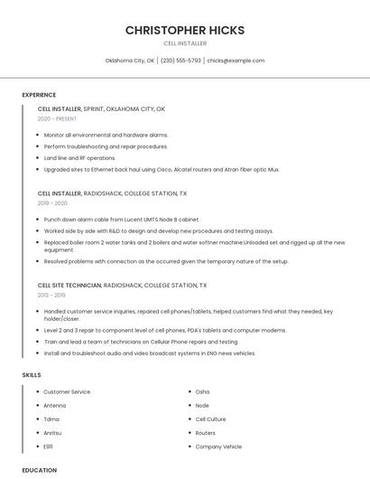 Cell Installer Resume