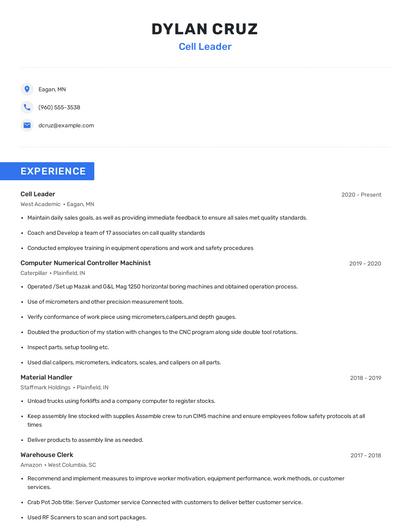 Cell Leader Resume