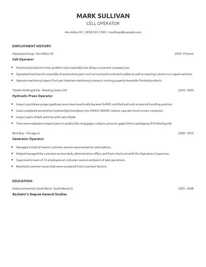 Cell Operator Resume