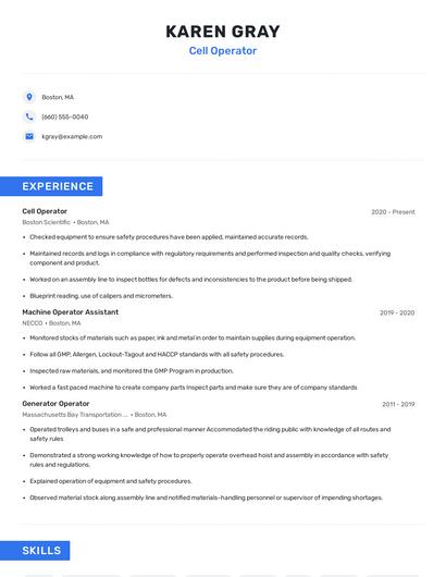 Cell Operator Resume