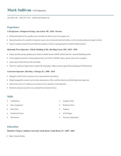 Cell Operator Resume