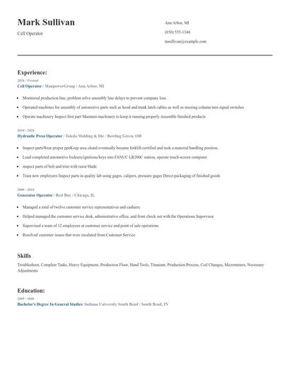 Cell Operator Resume