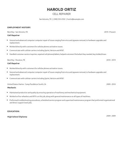 Cell Repairer Resume