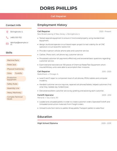 Cell Repairer Resume