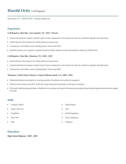 Cell Repairer Resume