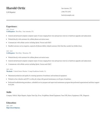 Cell Repairer Resume