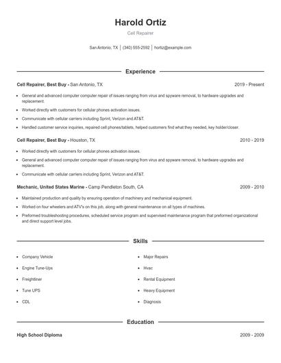 Cell Repairer Resume