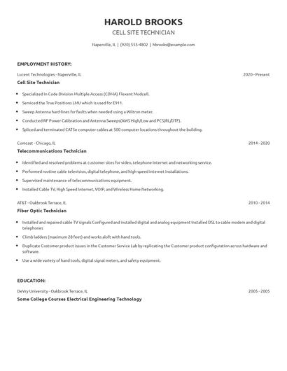 Cell Site Technician Resume