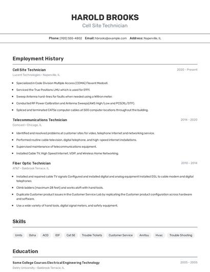 Cell Site Technician Resume