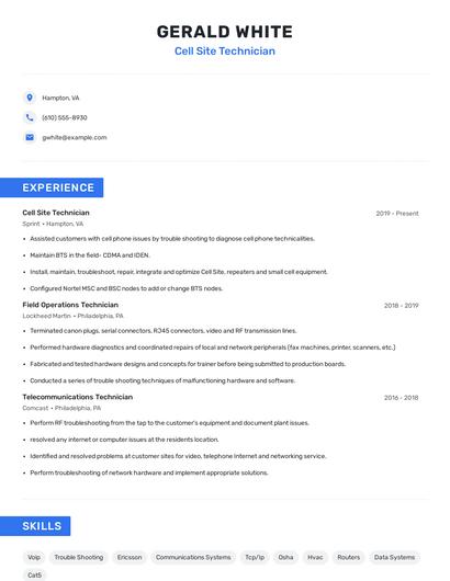 Cell Site Technician Resume