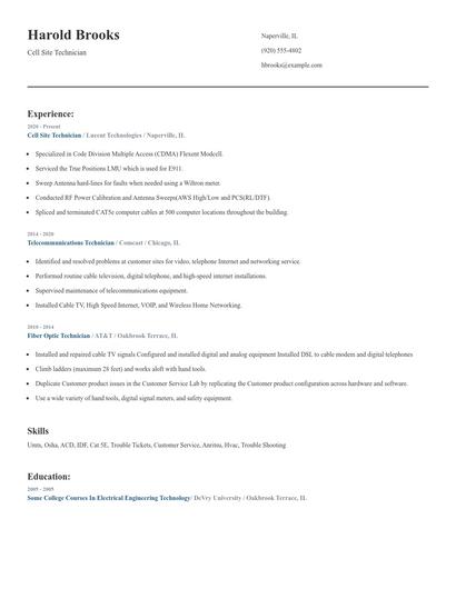 Cell Site Technician Resume