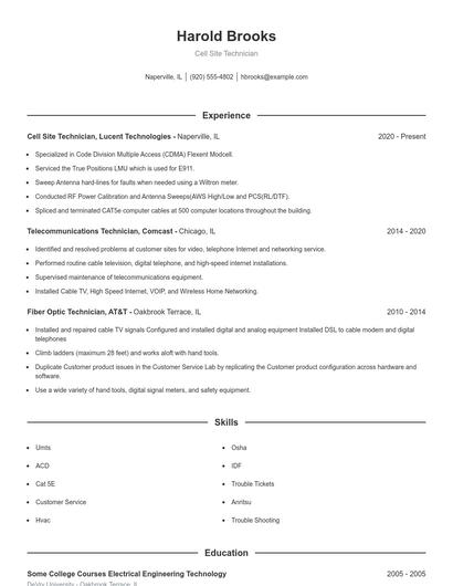 Cell Site Technician Resume