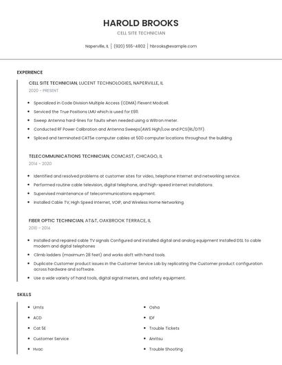 Cell Site Technician Resume