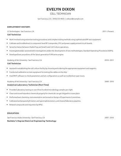 Cell Technician Resume