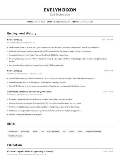 Cell Technician Resume