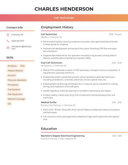 Cell Technician Resume