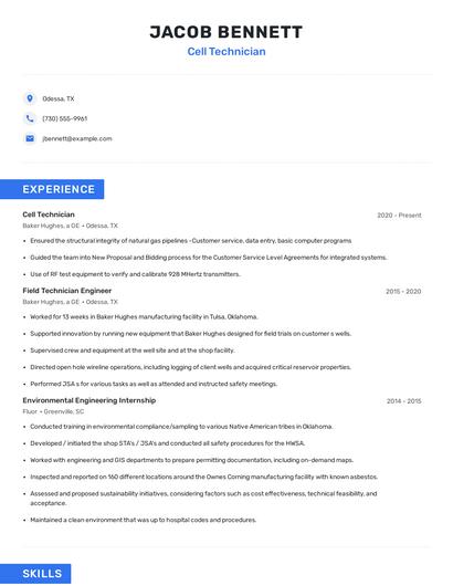Cell Technician Resume