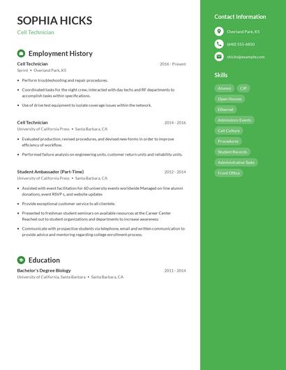 Cell Technician Resume