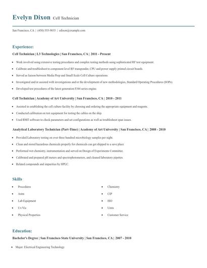 Cell Technician Resume