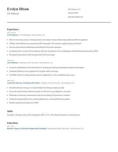 Cell Technician Resume
