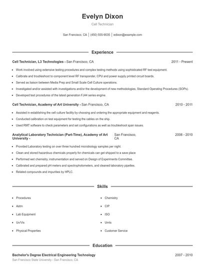Cell Technician Resume