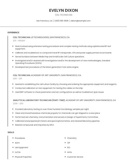 Cell Technician Resume