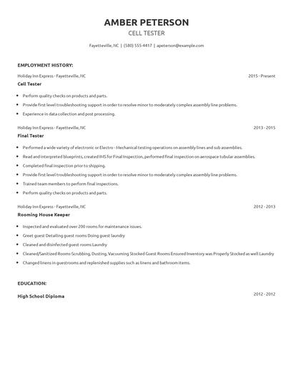 Cell Tester Resume