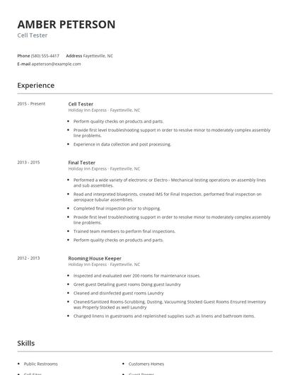 Cell Tester Resume