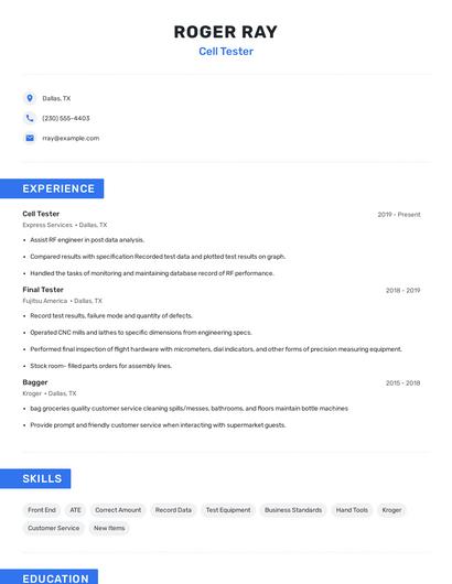 Cell Tester Resume