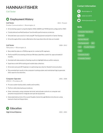 Cell Tester Resume