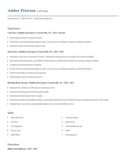 Cell Tester Resume