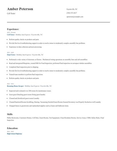 Cell Tester Resume