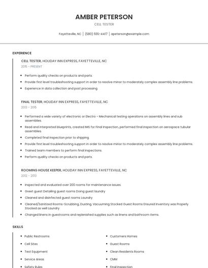 Cell Tester Resume