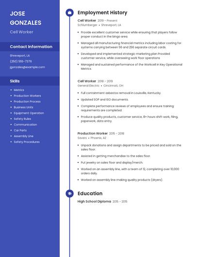 Cell Worker Resume