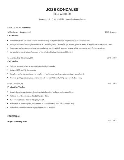 Cell Worker Resume