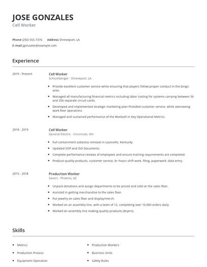 Cell Worker Resume