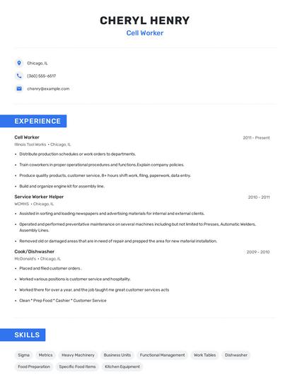 Cell Worker Resume