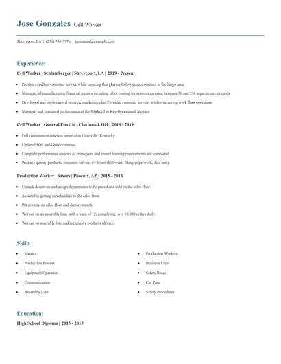 Cell Worker Resume