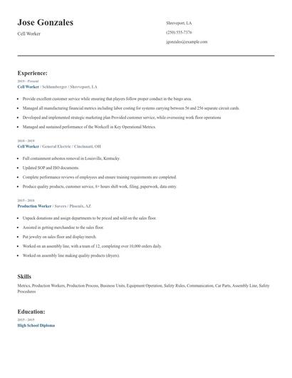 Cell Worker Resume