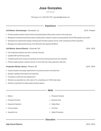 Cell Worker Resume